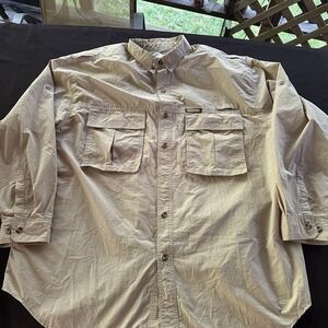 Remington Shirt‎ Mens XL Khaki Vented Fishing Long Sleeve Button Up Pockets